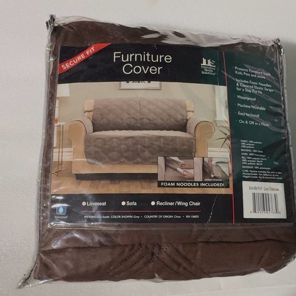 New Faux Suede Secure Fit Loveseat Slipcover Waterproof Machine Washable Brown